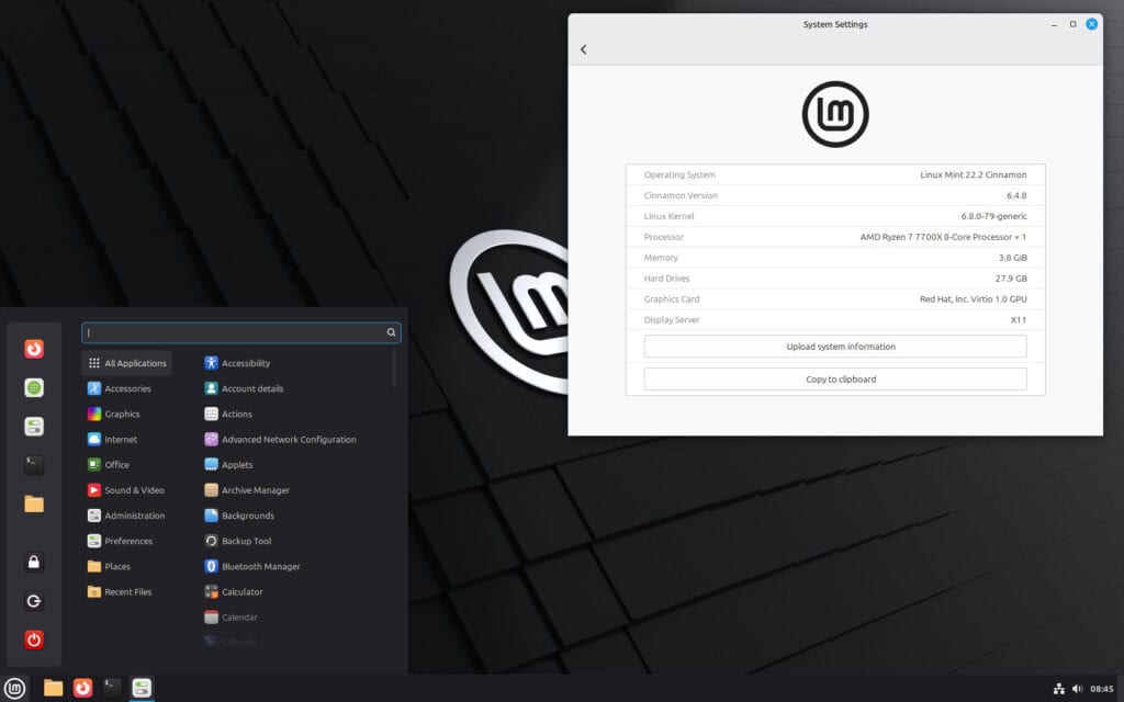 Linux Mint 22.2 已成功从 Mint 22.1 升级，现已启动并运行。