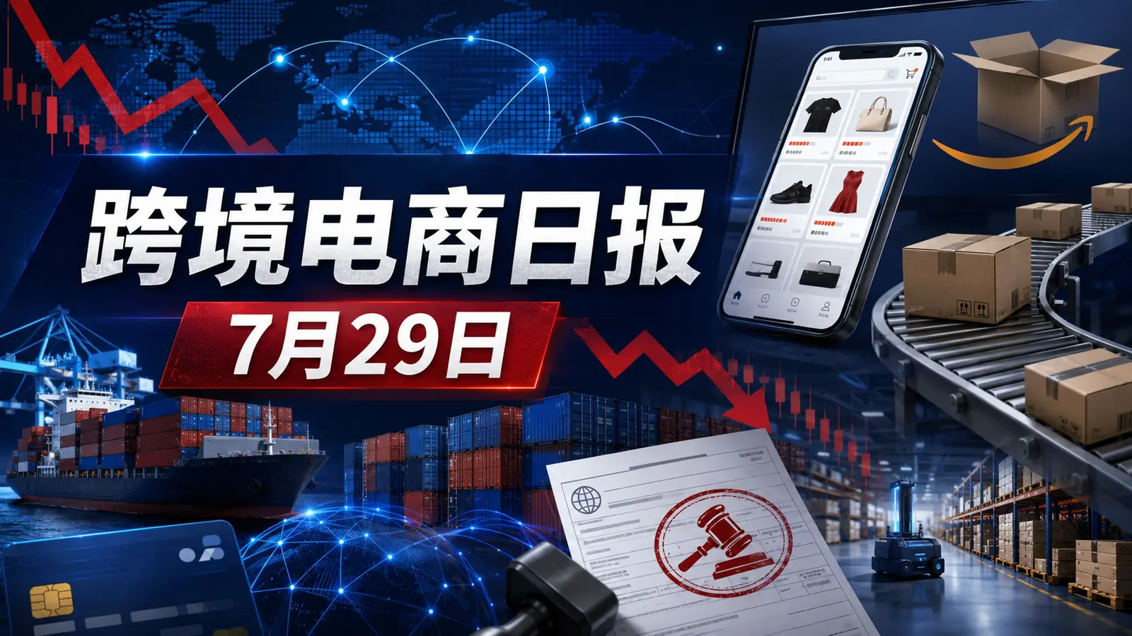 2026年7月29日跨境电商新闻日报封面，涵盖平台、关税、物流与支付动态