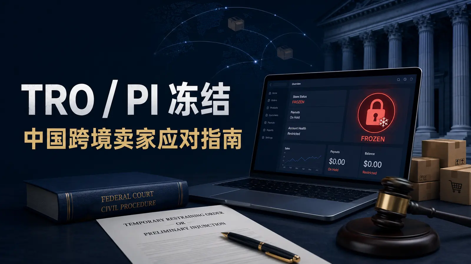 中国跨境卖家遭遇美国法院TRO和PI账户冻结后的应对指南封面