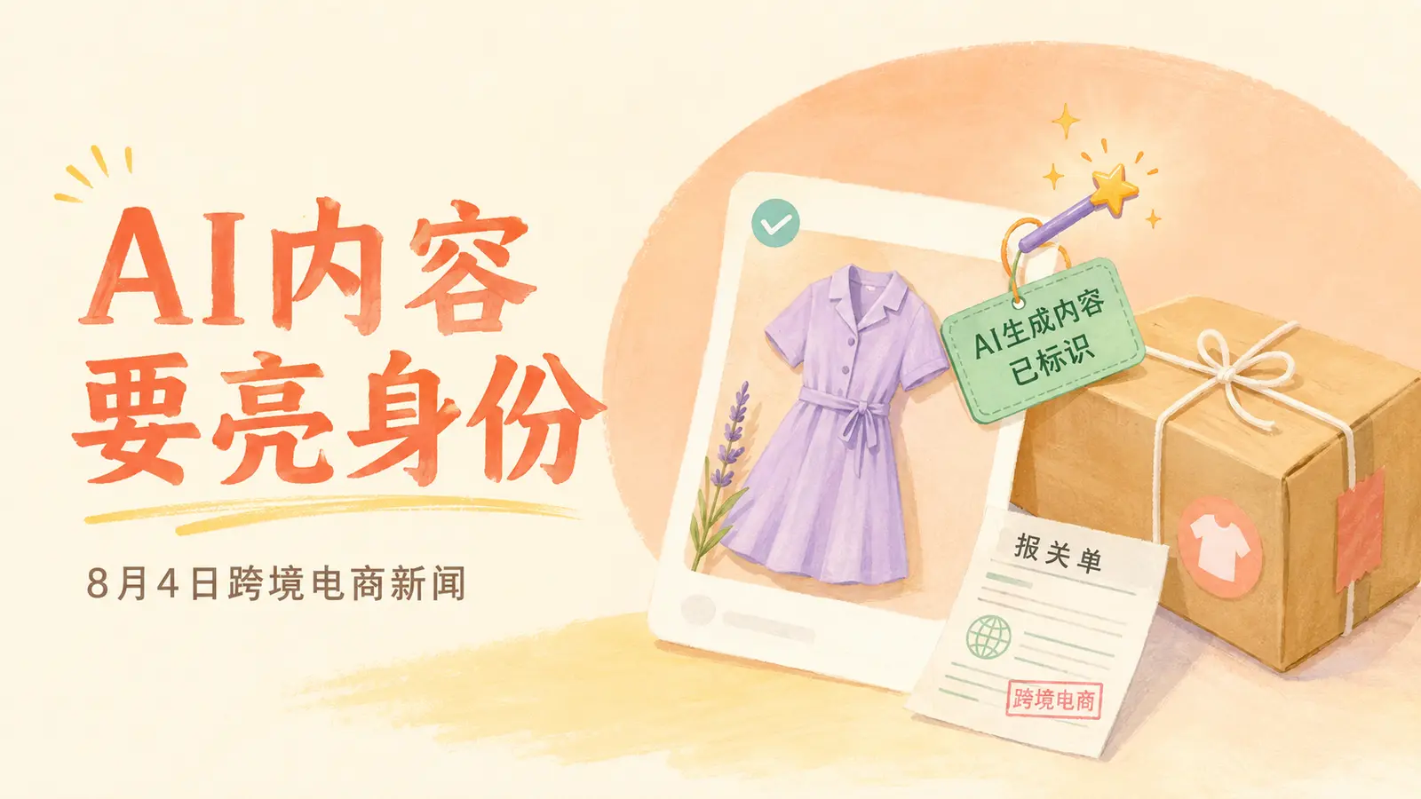 欧盟AI内容透明规则生效，跨境电商商品图、报关单与包裹插画