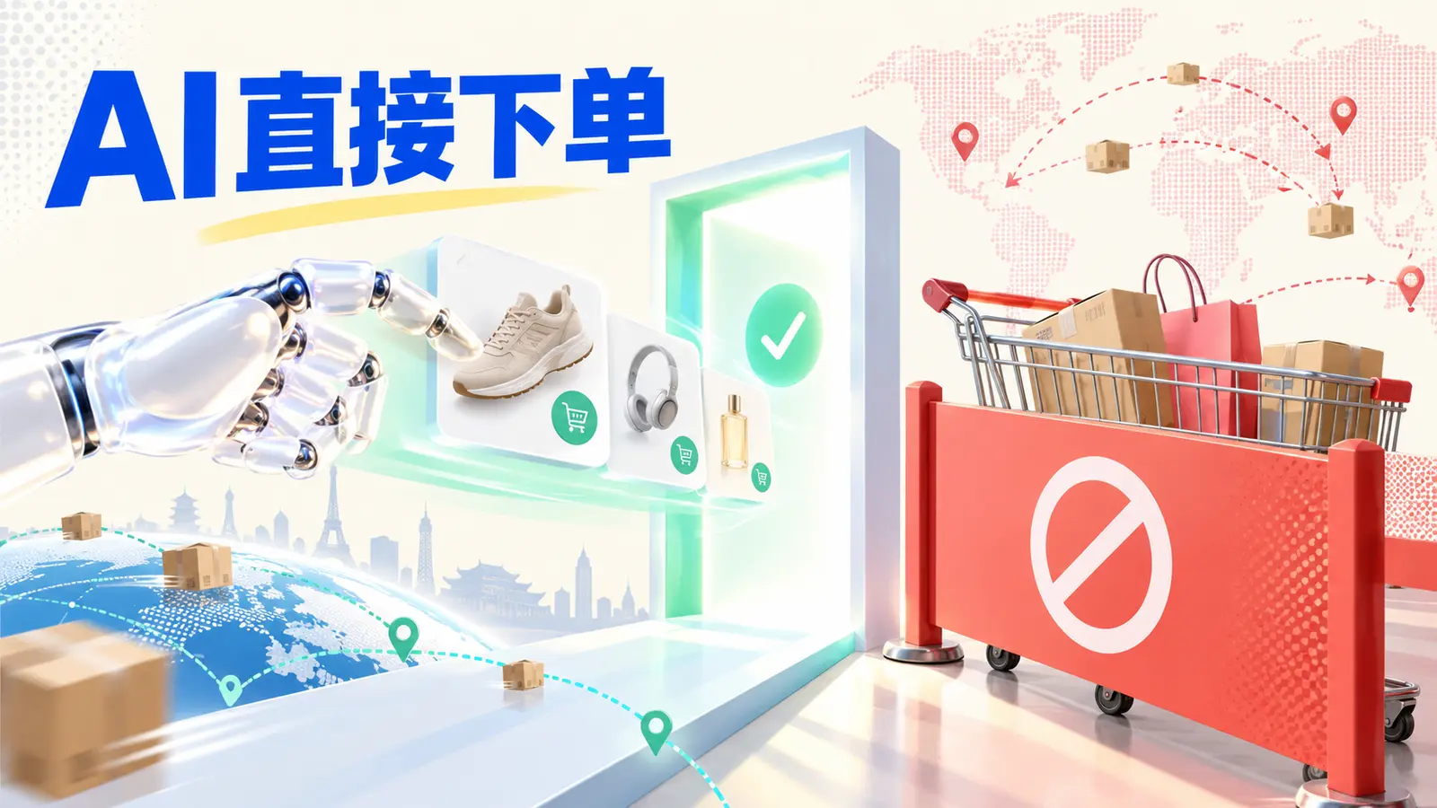 AI购物代理连接独立站结账、平台购物车被拦截的跨境电商新闻封面