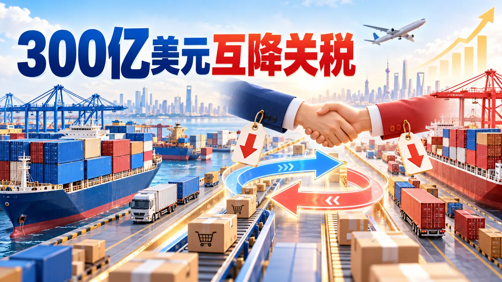 中美300亿美元互降关税安排与跨境货运新闻封面