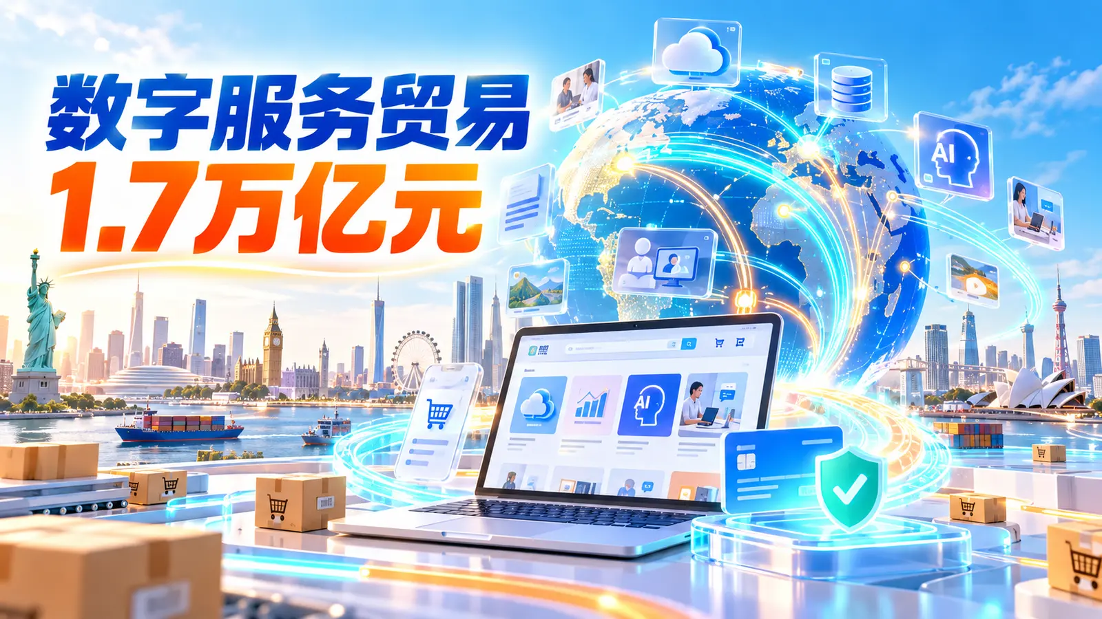 中国数字服务贸易半年1.7万亿元的跨境电商新闻封面