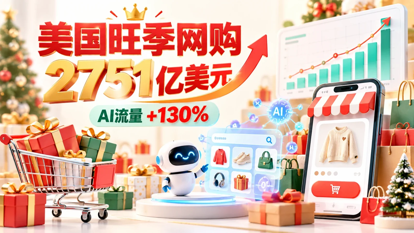 美国旺季网购预计2751亿美元、AI导流增长130%的跨境电商新闻封面