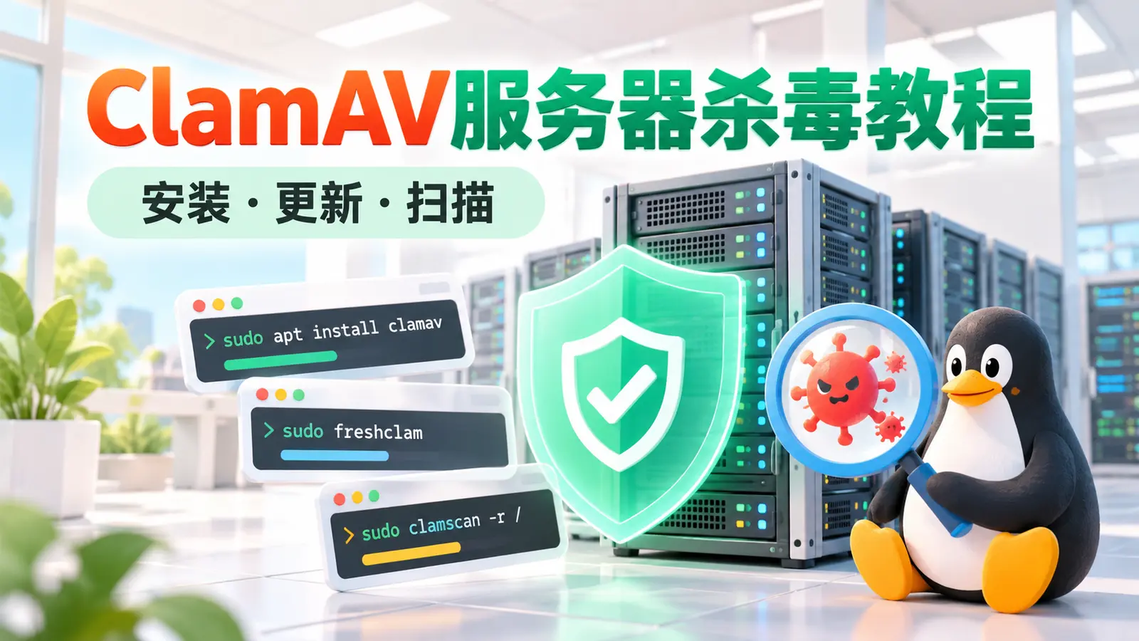 ClamAV Linux服务器安装、病毒库更新与自动扫描教程封面