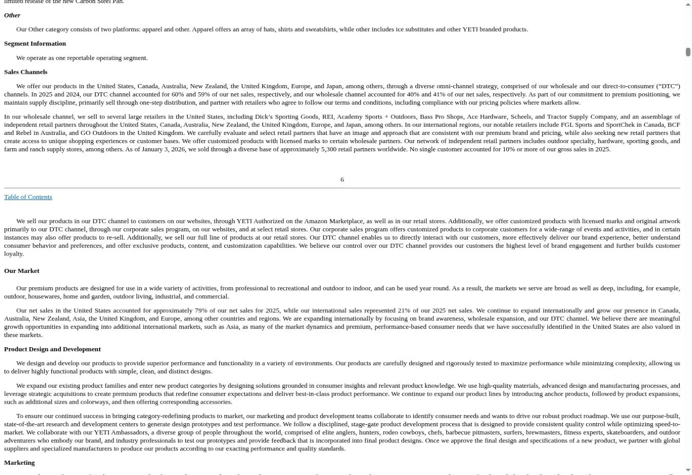 YETI 2025 Form 10-K说明官网Amazon零售店企业定制和精选批发商共同构成全渠道策略